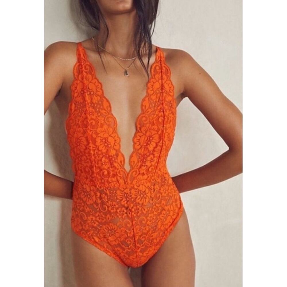 We Are HaH X FREE PEOPLE Siren Red Lace Bodysuit SIREN RED XS